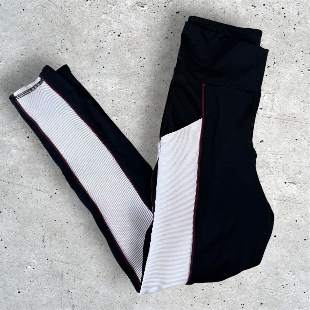 Michi Ribbed Side Pockets‎ White Black Burgundy Leggings Sz M